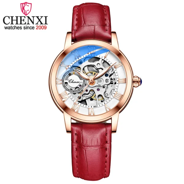 CHENXI Women Automatic Mechanical Watch Top Brand Luxury Stainless Steel Waterproof Wrist Watch Ladies Skeleton Tourbillon Clock 2