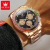OLEVS Original Luxury Men's Quartz Watches Rainbow Di Diamond Ring Dial Waterproof Luminous Watch for Man Chronograph Calendar 3