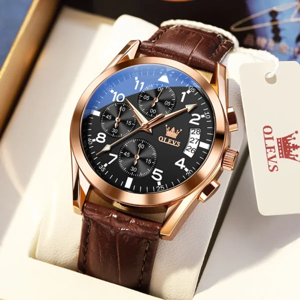 OLEVS Luxury Men's Watches Waterproof Luminous Quartz Wrist watch Leather Date Sports Top Brand Male Watch for Men Relogio 2