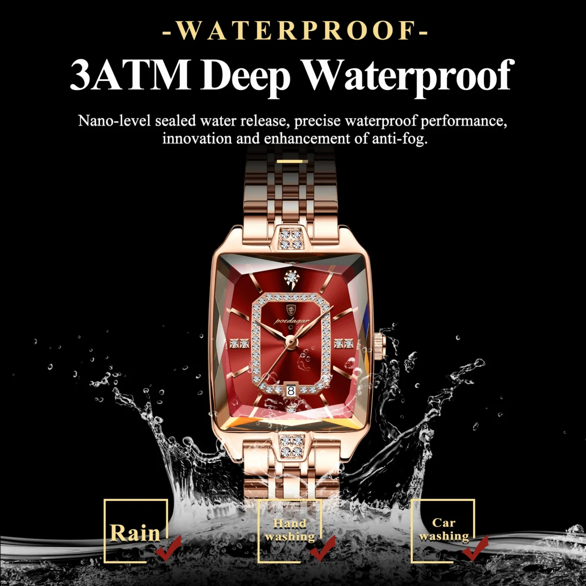 POEDAGAR Top Elegant Women Wristwatch Waterproof Date Ladies Watch Stainless Steel Rectangle Quartz Women's Watches Female Reloj 3