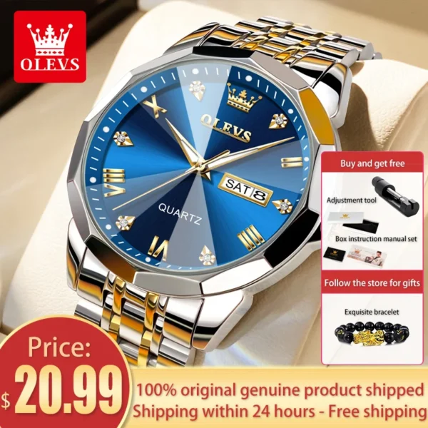 OLEVS 9931 Top Sale Men's Watches Fashion Trend Quartz Wristwatch Original Waterproof Stainless Steel Watch for Man Date Week 1