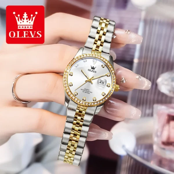 OLEVS Top Brand Women's Watches Elegant Simple Original Quartz Watch for Man Diamond Dial Waterproof Luminous Date Wristwatch 1