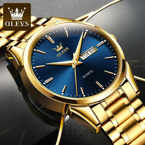 OLEVS Original Brand Men's Watch Stainless Steel Big Face Casual Dress Wrist Watch Quartz Analog Day Date Waterproof Luminous 1