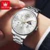 OLEVS Original Brand Men's Watches Business Waterproof Quartz Watch Stainless Steel Strap Chronometer Moon Phase Watch for Men 3