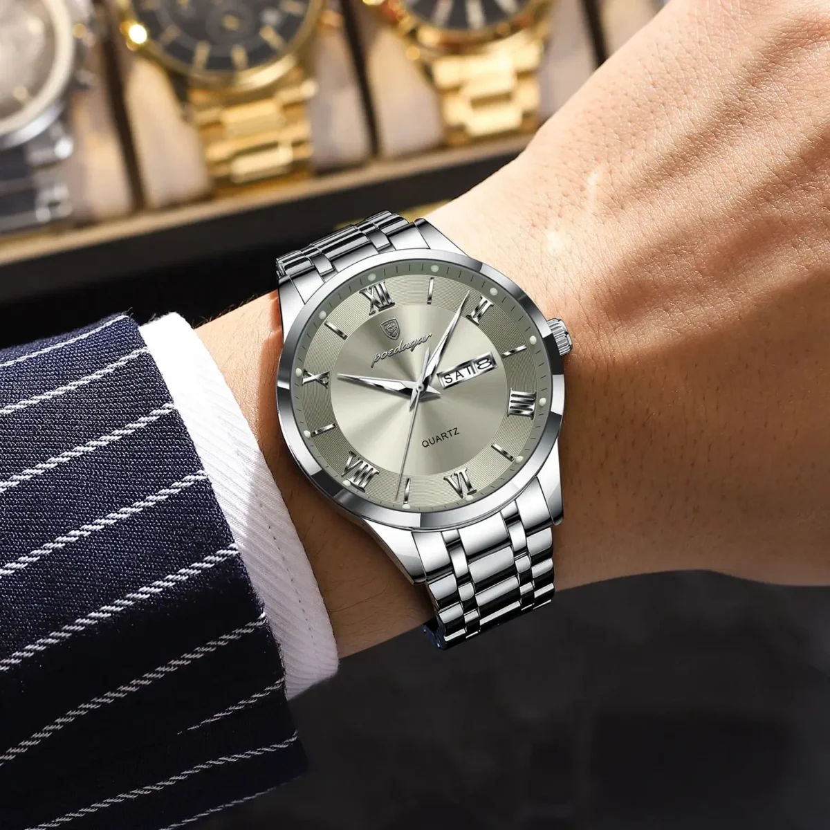 POEDAGAR Luxury Fashion Men Clock Waterproof Luminous Week Date Sports Man Wristwatch Stainless Steel Men's Quartz Watches Reloj 5