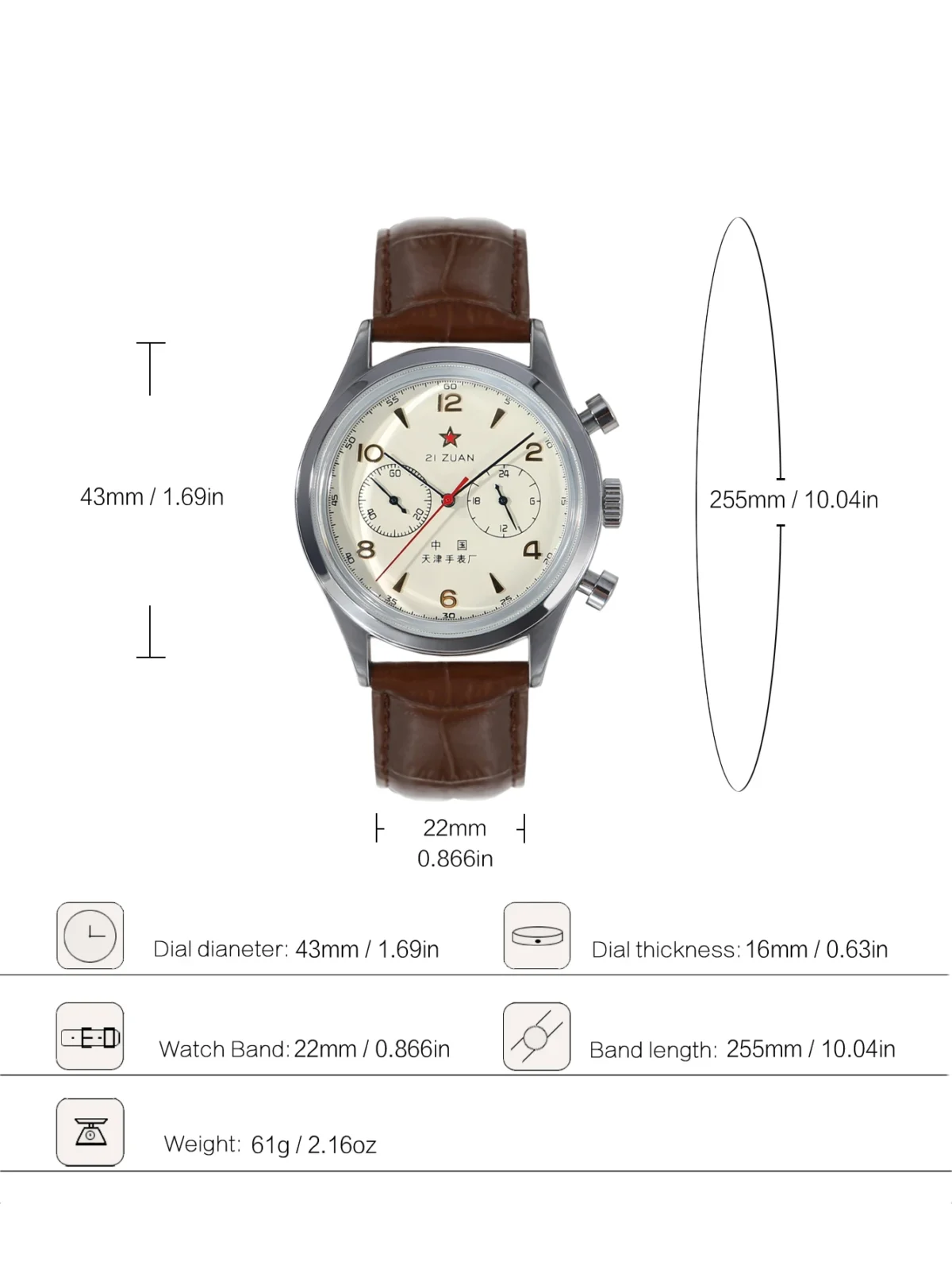 Men's watches 1963 pilot watch 42mm waterproof retro quartz chronograph 6