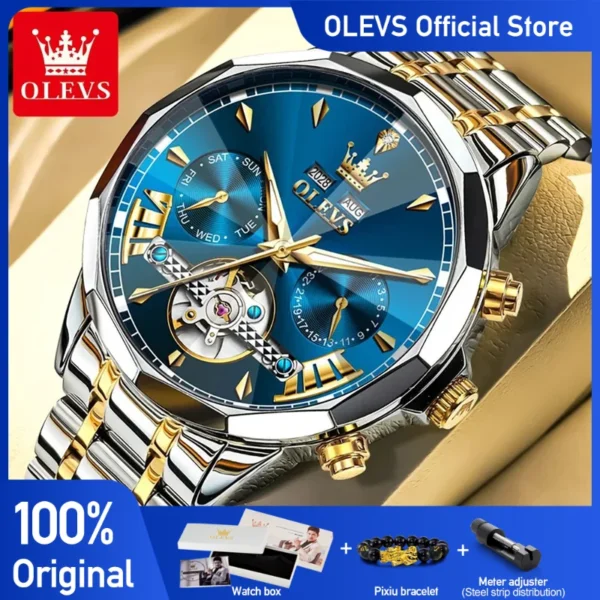 OLEVS 6619 Mens Watch Original Brand Tourbillon Automatic Mechanical Watch Waterproof Watch For Men Dual Calendar Watch Gifts 1