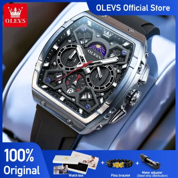 OLEVS 2942 Men's Watch Hollow Out Watches Quartz Watch Waterproof Luminous Watches For Men Stylish Design with Silicone Strap 1