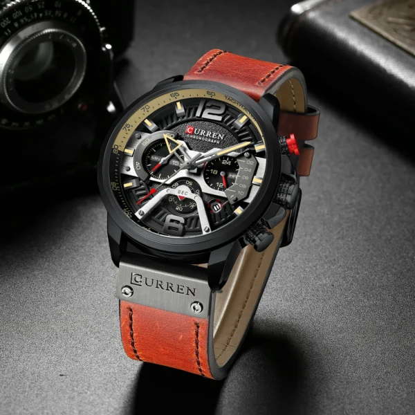 Curren 8329 Men Watch Leather Quartz Waterproof Wristwatch 6-Hand Chronograph Date Casual Fashion Luxury Relogio Masculino 2