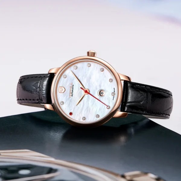 2024 New TOPHILL Women's Mechanical Watch 5Bar Waterproof Calendar Automatic Movement Watch for Women Leather Strap 2