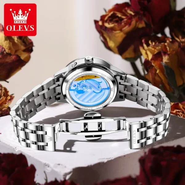 OLEVS Fashion Date Women's Watches Moon Phase 30m Waterproof Automatic Mechanical Watch for Lady Stainless Steel Brand Luminous 2