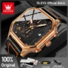 OLEVS 9950 Mens Watch Original Top Brand Square Quartz Wristwatch Waterproof Leather Strap Sport Clock Male Reloj Watch For Men 1