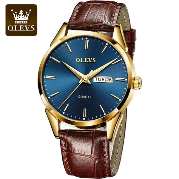 OLEVS Mens Quartz Watches Brand Luxury Casual Fashion Men's Watch For Gifts Breathable leather Waterproof luminous Wristwatch 1