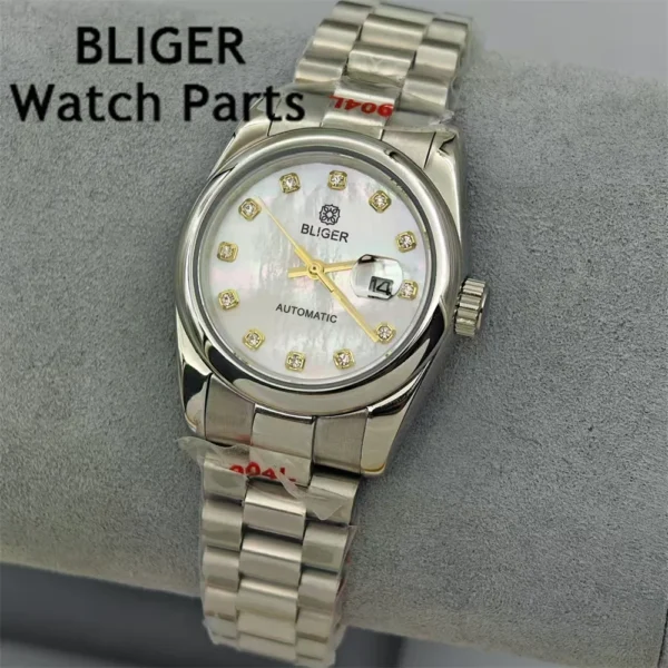 BLIGER 30.5mm Women's watch Silver Mechanical Women's Watch NH05 Movement Silver Gold Rose Gold Diamond Index Sapphire Glass 2