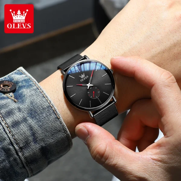 OLEVS Fashion Men's Watches Minimalism Ultrathin Original Quartz Wristwatch Waterproof Watch for Man Luminous Casual Mesh Strap 2