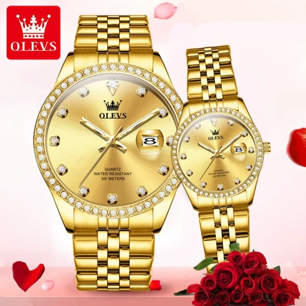 OLEVS Luxury Couple Watches Top Brand Original Quartz Watch for Man Waterproof Luminous Date Stainless Steel Classic Fashion 2