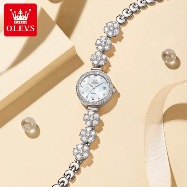 OLEVS 5638 Fashion Elegant Women's Watches Waterproof Date Diamond Rotating Watch Strap Original Quartz Watch Simple Wrist Watch 2
