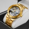Vintage Mechanical Watches Golden Bridge Skeleton Automatic Mens Watch Luxury Genuine Leather Belt Carved Movement Luminous Hand 4