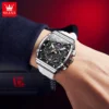 OLEVS Brand Wristwatch Tonneau Waterproof Moon Phase Chronograph Quartz Watch Luminous Original Silicone strap  Men's Watches 3