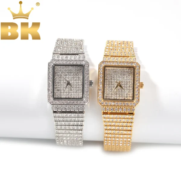 THE BLING KING Women Watch Stainless Steel Iced Out Rhinestone Bling Square Shape Luxury Waterproof Wrist Watches 1