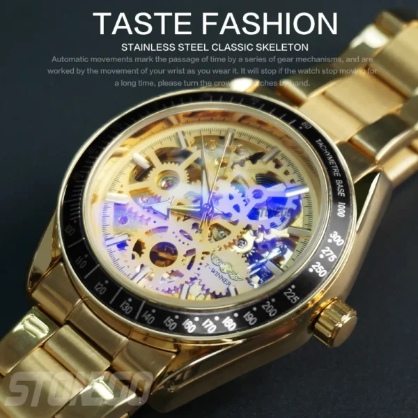 Women’s Automatic Mechanical Skeleton Watch Self-Winding Gold Plated Dress Watch Water Resistant Luxury Timepiece 2