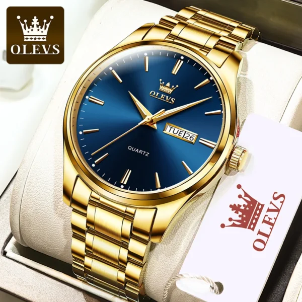 OLEVS Original Brand Men's Watch Stainless Steel Big Face Casual Dress Wrist Watch Quartz Analog Day Date Waterproof Luminous 2