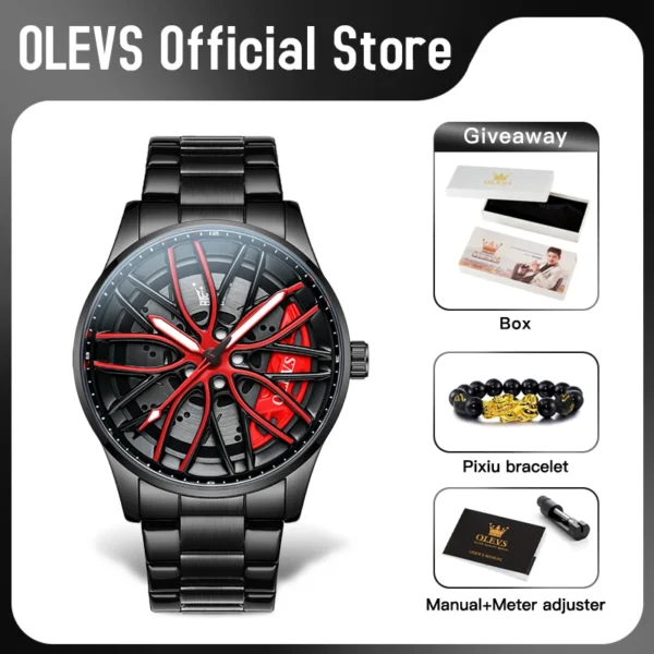 OLEVS 9937 Mens Watch Original Rotatable Wheel Hub Dial Fashion Trend Quartz Watch Waterproof Luminous Stainless Steel Reloj 2