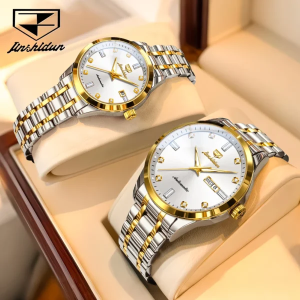 JinShiDun Classics Original Brand Romantic Couple Watch Date Waterproof Automatic Mechanical Watch for Man and Women Luminous 2