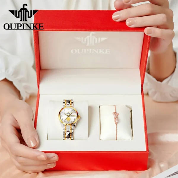 OUPINKE 3305 Luxury Elegant Women's Watches Containing Genuine Gold Waterproof Automatic Mechanical Watch Date Waterproof Watch 2