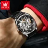 OLEVS Men's Watches Top Brand Hollow Out Automatic Mechanical Wristwatch Waterproof Luminous Leather Strap Watch for Man Fashion 4