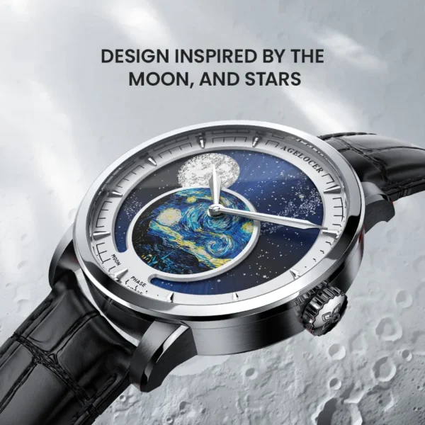 AGELOCER Original Astronomer Watch Van Gogh Oil Painting Men Luxury Automatic Mechanical Moon Phase Watch Birthday Gift for Men 2