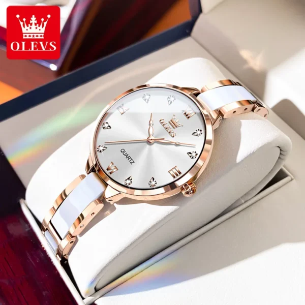 OLEVS Luxury Brand Women's Watches Elegant Fashion Ceramic strip Waterproof Japan Imports Quartz Watch Dress Lady Watch Simple 1