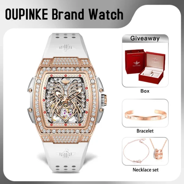 OUPINKE 3225 Womens Watch Original Luxury Hollow Out Automatic Mechanical Watch Diamond Bezel Watches For Women Waterproof Gifts 2