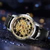 WINNER Fashion Elegant Ladies Watches Top Brand Luxury Iced Out Skeleton Mechanical Watch Luminous Hands Leather Strap Unisex 3