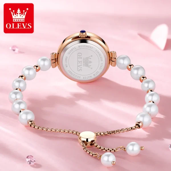 OLEVS Original Brand Women's Watches Fashion Pearl Chain Strap Waterproof Popular Quartz Watch Student Girl Trendy Diamond Inlay 2