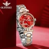 OUPINKE 3180 Automatic Mechanical Wrist Watch for Women Elegant Rose Gold Steel Strap Diamond Scale Seiko Movement Ladies Watch 3