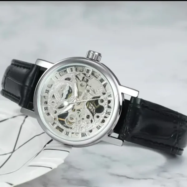 WINNER Classy Transparent Skeleton Watch for Women Luminous Hand Fashion Mechanical Ladies Watches Top Brand Luxury Leather Belt 1