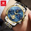 OLEVS brand2900 Men's Watches Stainless Steel Calendar Moon phase Watch Chronograph Big Dial Men's Wristwatches Original 4