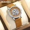 OUBAOER Ladies Mechanical Watch Automatic Skeleton Leather Strap Fashion Diamond Crystal Evening Banquet Dress Watches for Women 1