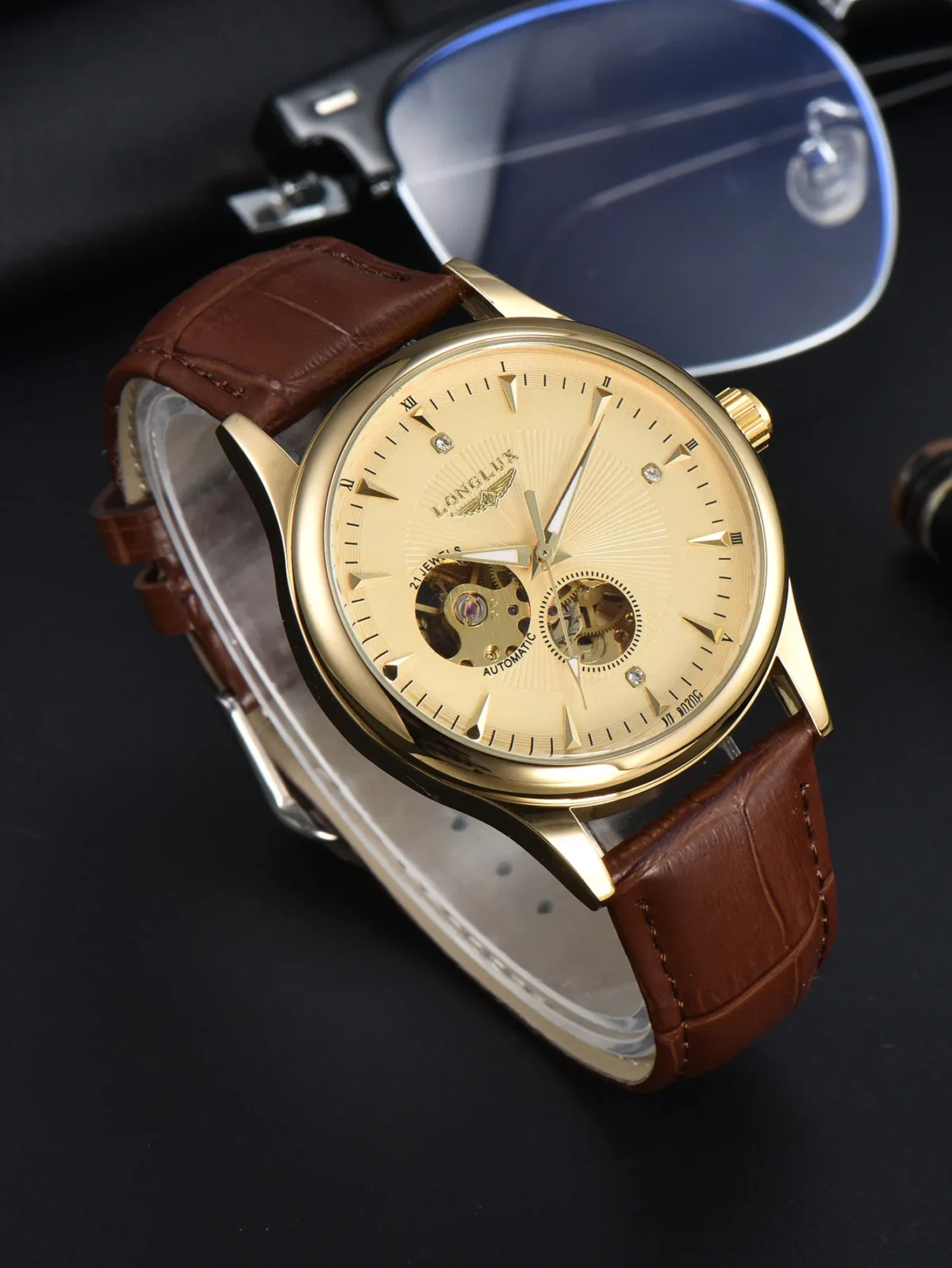LONGLUX automatic watch elegant style wholesale mechanical wristwatches skeleton rome waterproof  mens watch men gift 1