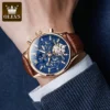 OLEVS Men's Watches Trend Fashion Original Automatic Mechanical Watch fro Man Leather Strap Hollowed Out Dial Flywheel Movement 4