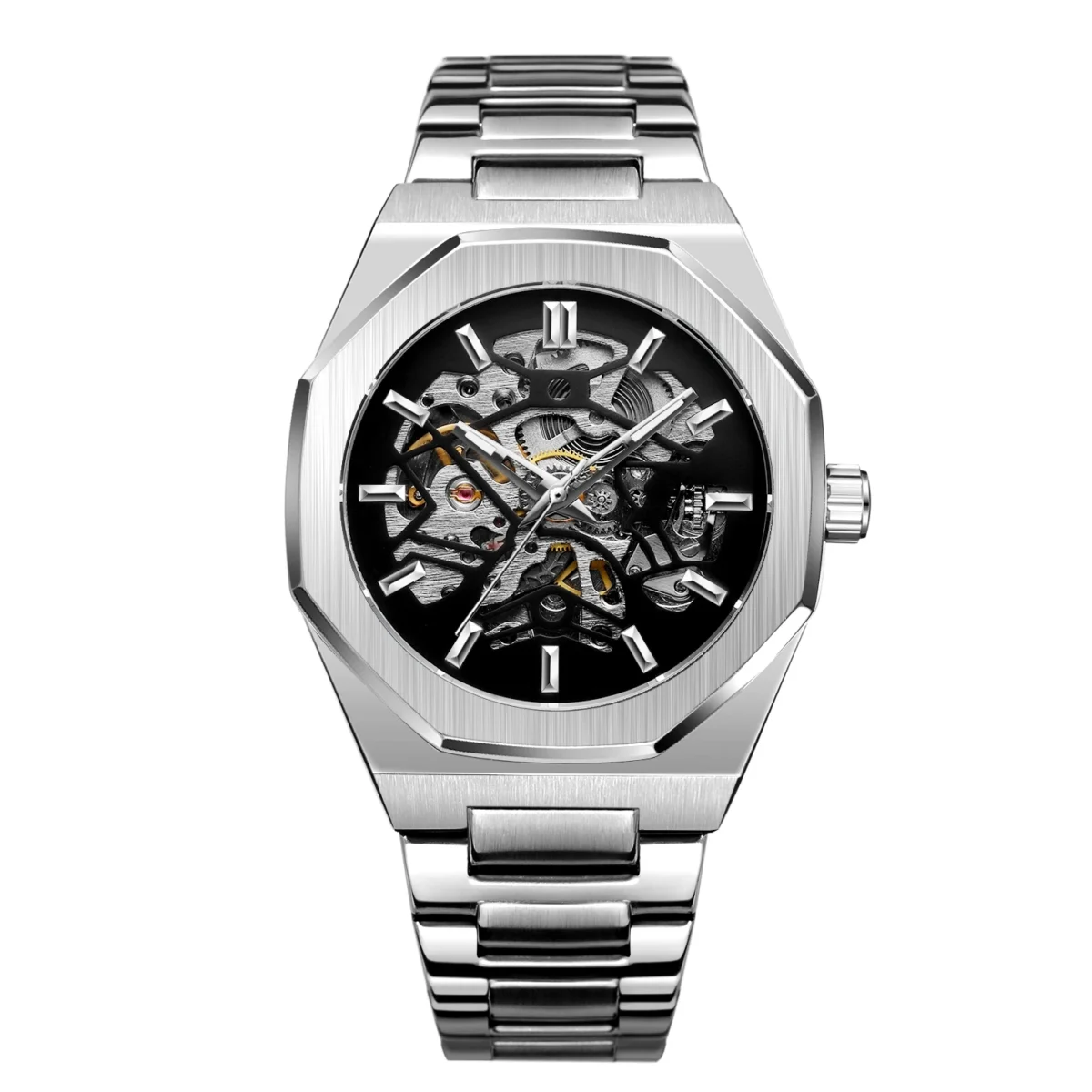 FORSINING Fashion Automatic Mens Watches Top Brand Mechanical Transparent Waterproof Military Stainless Steel Sport Wristwatches 6