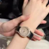 Office Ladies Elegant Leather Strap Needle Buckle Fashion Wristwatchs Design Luxury Diamonds Stainless Steel Women Quartz Watch 3