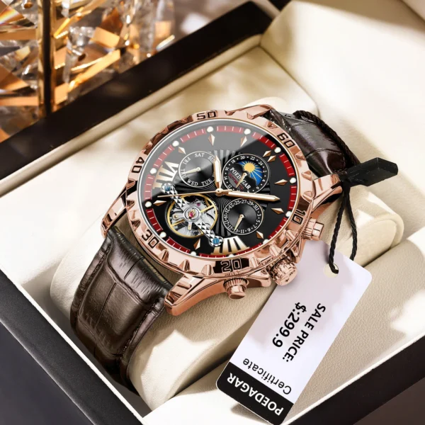 POEDAGAR Tourbillon Automatic Mechanical Wristwatch Waterproof Luminous Date Week Leather Men Watch Luxury Fashion Men's Watches 2