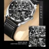 OLEVS 6685 Automatic Watch for Men Golden Skeleton Stainless Steel Waterproof Leather Strap Sports Men's Mechanical Wristwatches 6