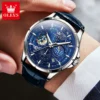OELVS Men's Watches Top Brand Original Quartz Watch for Men Waterproof Leather Strap Lumious Wristwatch Chronograph Date Casual 4