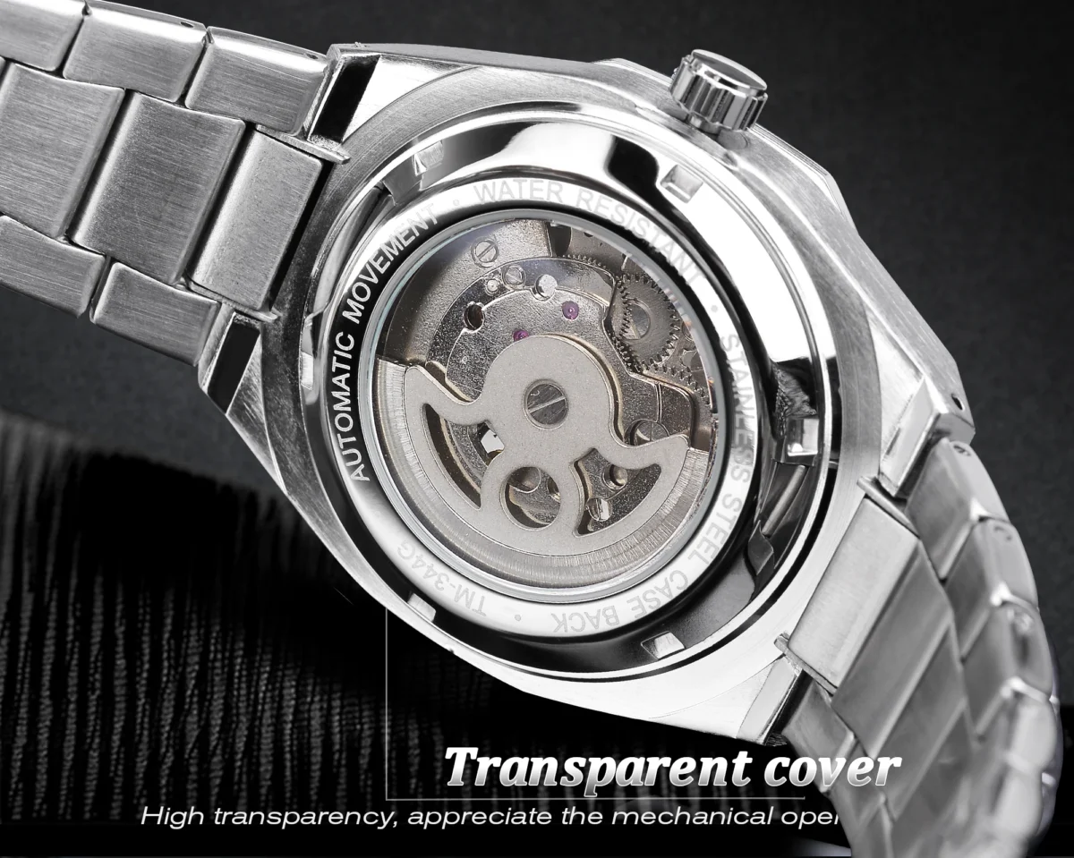Forsining Casual Automatic Watch 3D Diamond Skeleton Hollow Mens Wristwatches Luminous Military Watches Tourbillon Montre Homme 5