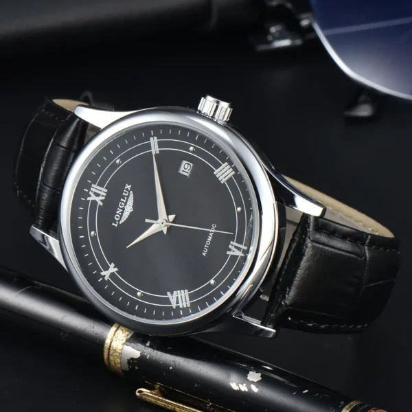 LONGLUX automatic man watch wholesale mechanical watches simple versatile date waterproof fashion leather man watch men gift 2
