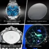 OLEVS Original Luminous Men's Watches Date Chronograph Moon Phase Quartz Watch for Man Waterproof Fashion Skeleton Clock Watch 4