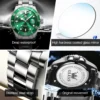 OLEVS Men's Watches Green Dial Waterproof Stainless Steel Strap Calendar Quartz Watch Luminous Luxury Male Wristwatch Original 6
